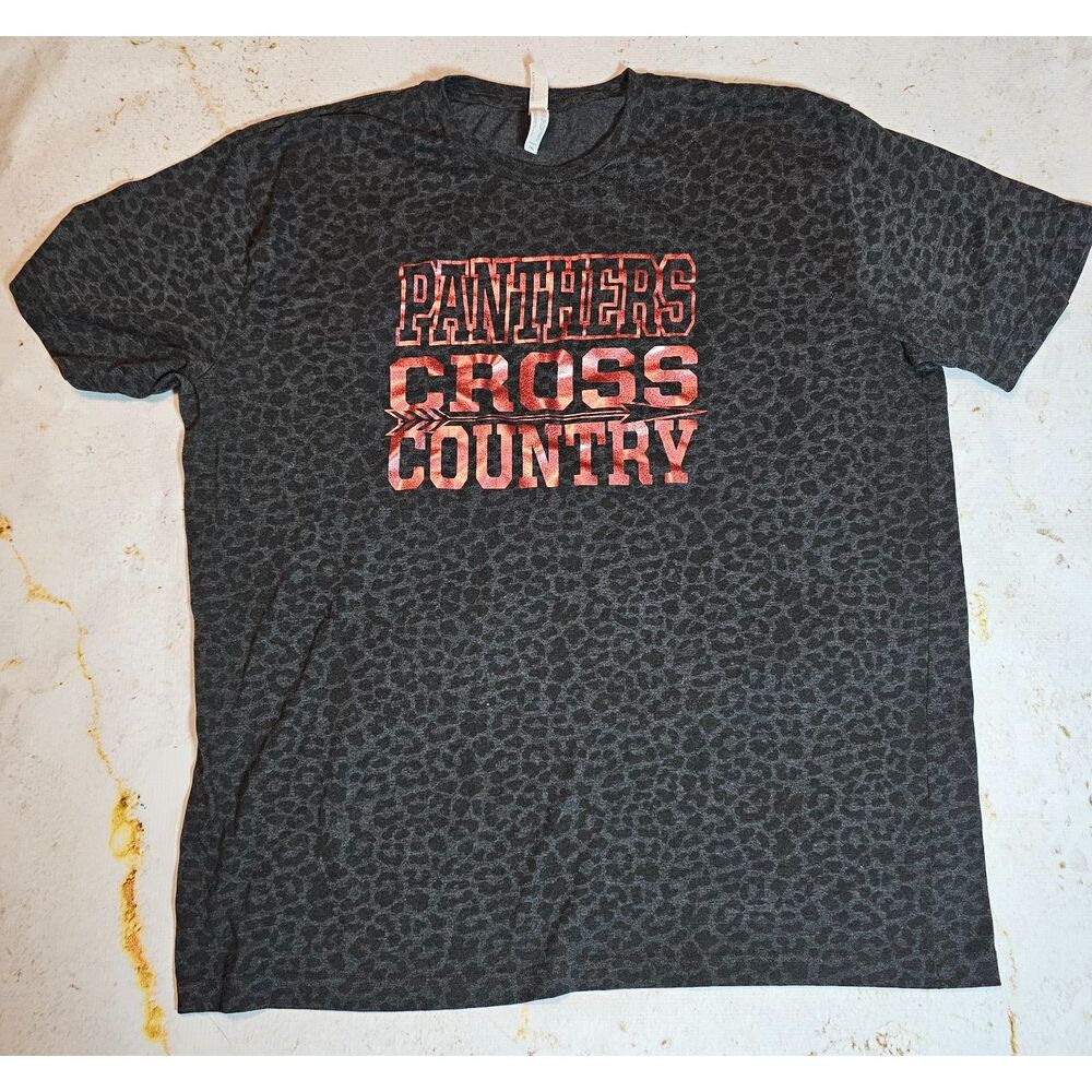 Panthers Cross Country Graphic Tee 2XL Black Leopard Print Athletic Shirt EUC